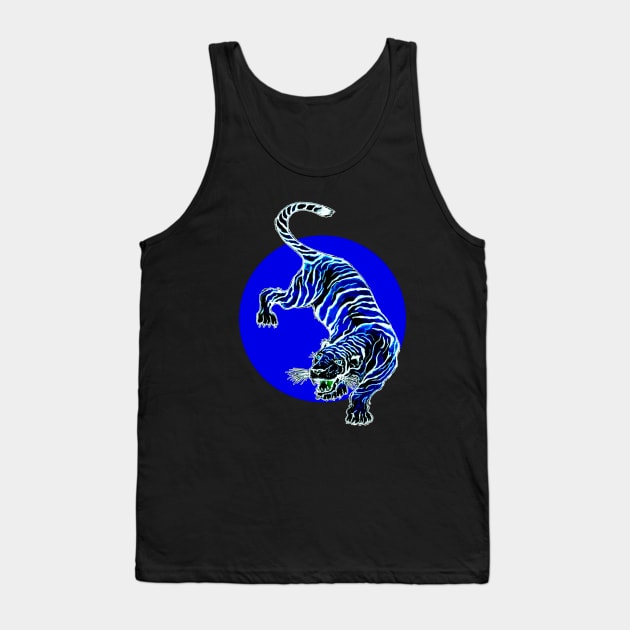 Blue and White Tiger Circle Tank Top by ZeichenbloQ